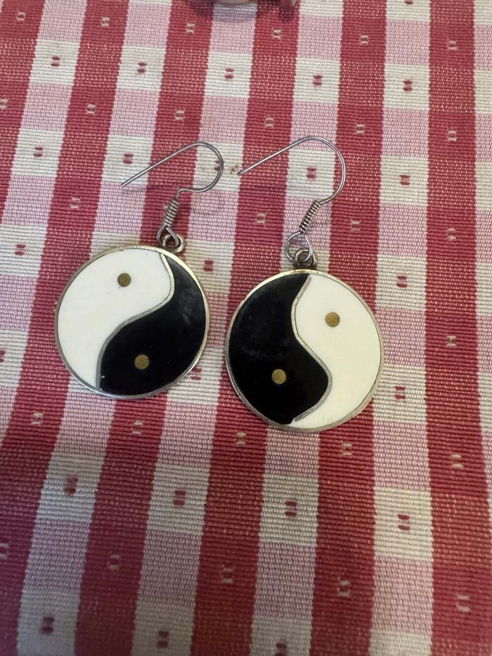 Vintage Mexican Silver Yin Yang Enamel Dangle Earrings